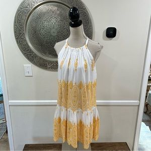 Marie Oliver white sleeveless dress with yellow cut out details – Size XS